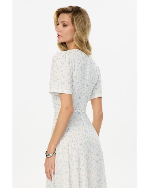 POST MERIDIEM White Light- Short Sleeve Floral Midi Dress