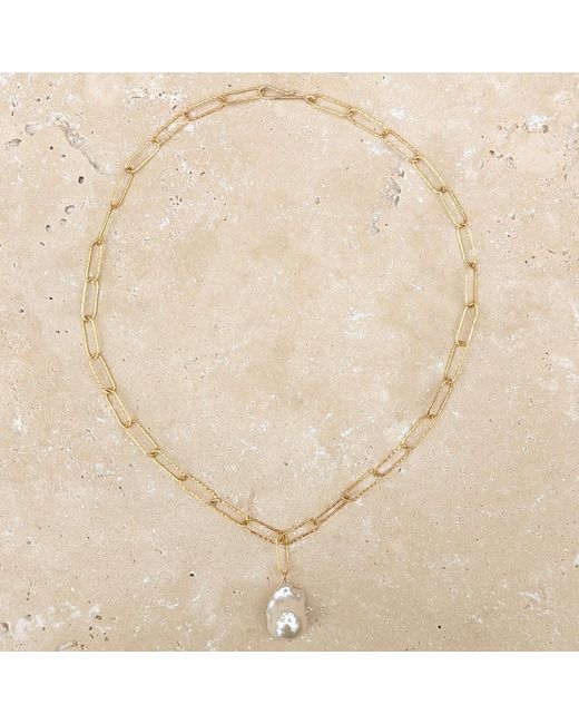 Kiri & Belle Metallic Nova Paperclip Chain Large Pearl Filled Necklace