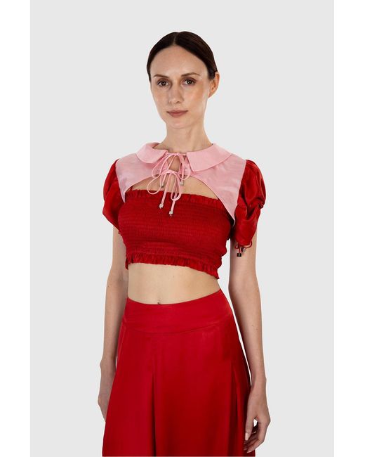 Shinaraa Red Bubble Sleeve Crop Bolero Jacket