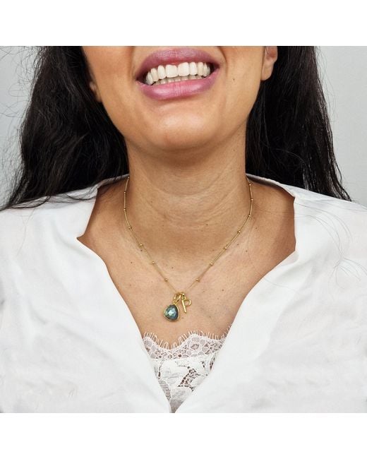 Harfi Metallic Vermeil Plated Labradorite Gemstone Crystal Initial Charm Necklace