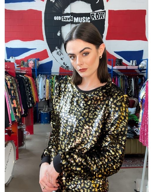 Any Old Iron Black Golden Leopard Reversible Sequin Sweatshirt