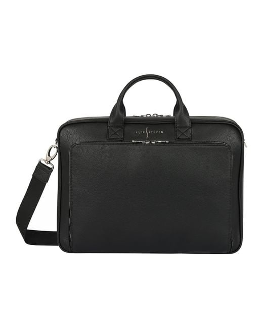 Luis Steven Black Briefcase- Pebble Leather for men