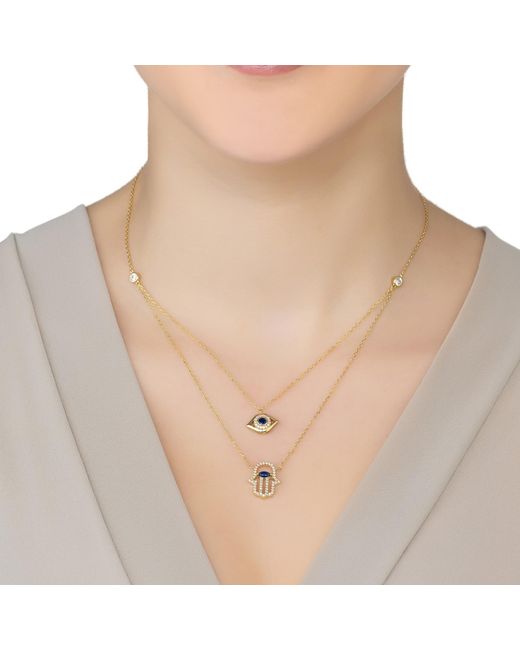 Latelita London Metallic Hamsa Hand And Evil Eye Layered Necklace