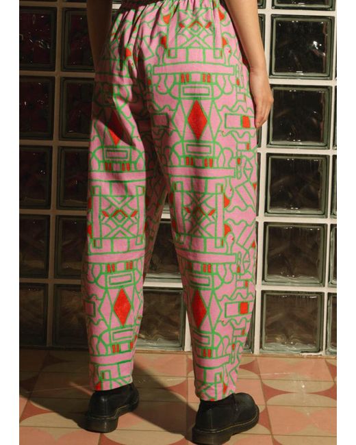 Wild Clouds Multicolor Organic Cotton & Linen Balloon Trousers