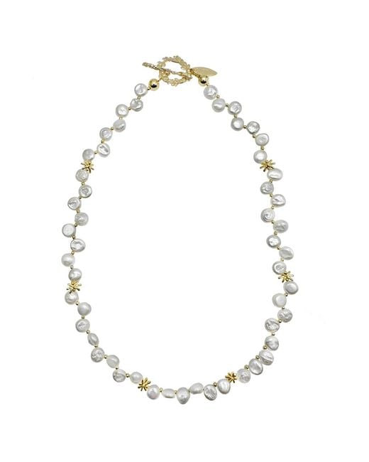 Farra Metallic Flower Petals Freshwater Pearls Necklace