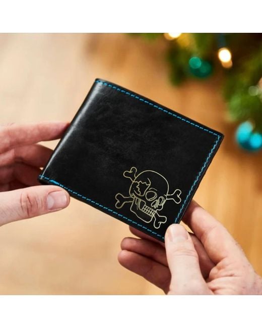 VIDA VIDA Black Skull Leather Card Wallet for men