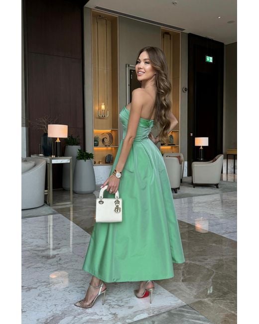 POST MERIDIEM Green Midi Dress With Turn-Up
