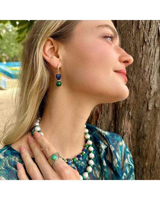 Farra Blue Heart-Shaped Lapis With Round Malachite Earrings