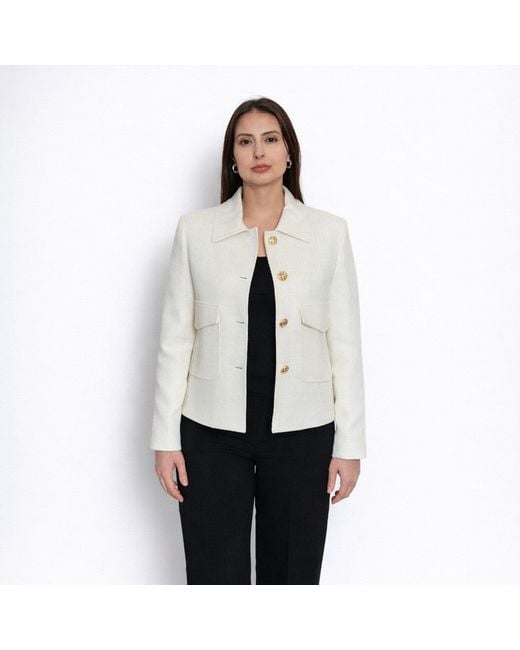Nuvv Collection White Tweed Jacket With Button