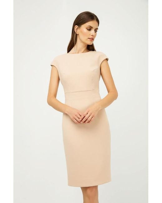 Conquista Natural Neutrals Solid Colour Dress With Cap Sleeves Creme Color
