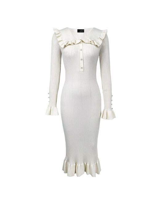 Chanel Joan Elkayam White Ruffled Detailed Knitted Dress Off