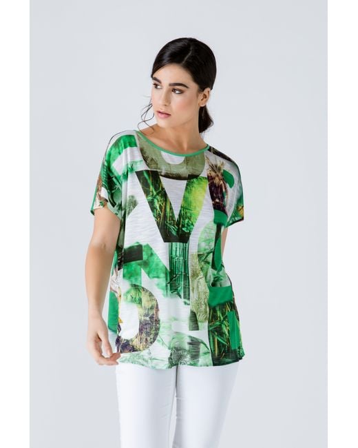 Conquista Green Print Flama Top With Tie Detail