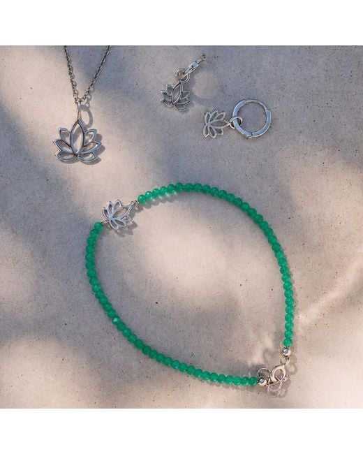Zohreh Green Lotus Flower Beaded Bracelet Sterling