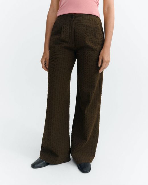 Thinking Mu Brown Wide Leg Seersucker Pants Manolita