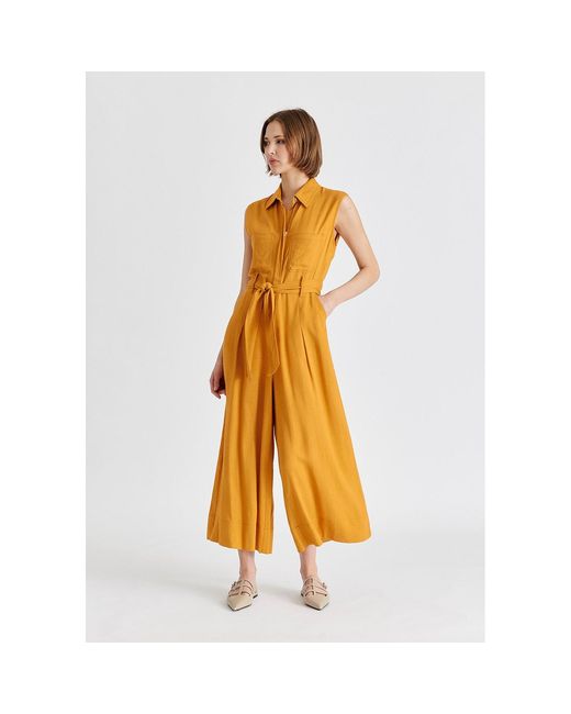 Paisie Metallic Linen Blend Jumpsuit With Stitch Details