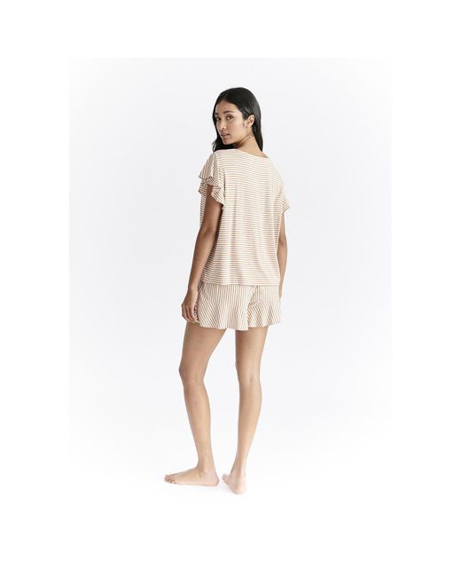 Paisie Natural Frill Pyjama T-Shirt And Shorts