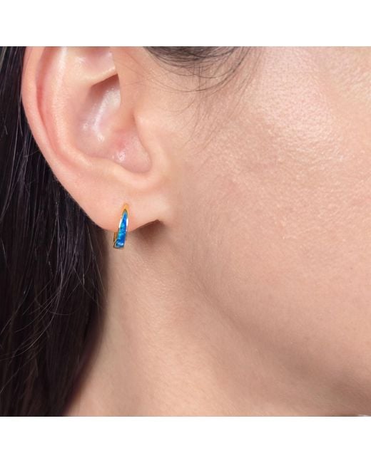 Harfi Blue Deep Opal Tapered Plated Huggie Hoop Earrings