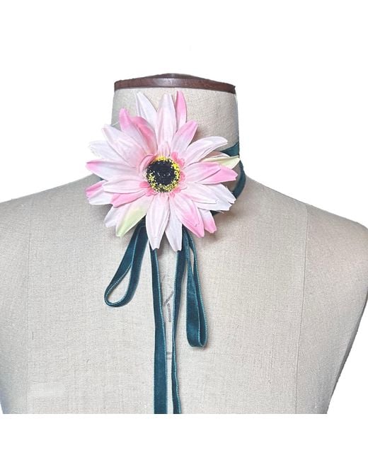 Natalia Petruch Gray Rosalie Ribbon-Tie Statement Necklace – & Faux Flowers, Wear As Necklace Or Belt, Handmade