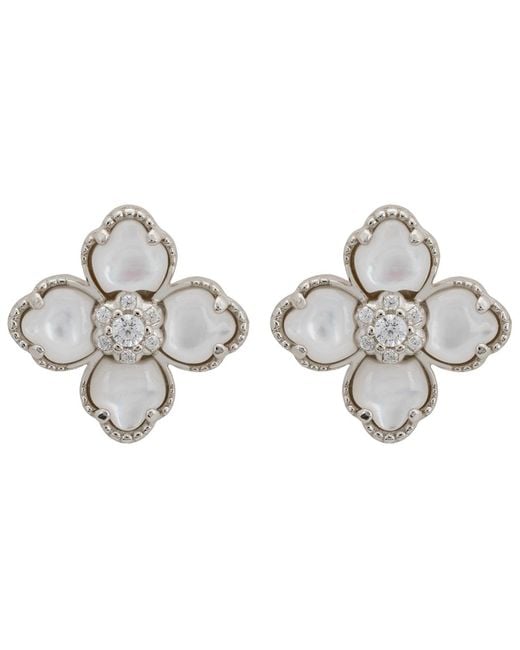 Latelita London Metallic Flower Clover Mother Of Pearl Stud Earrings