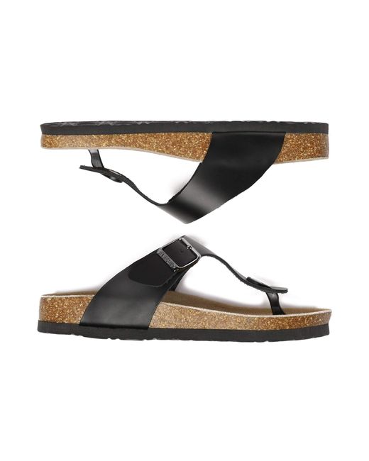 EverAu Australia Black Flamingo Leather Toe Thong Sandals