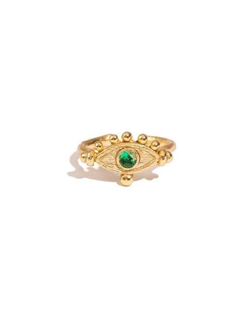 Ebru Jewelry Metallic Mystic Emerald Evil Eye Adjustable Band Ring