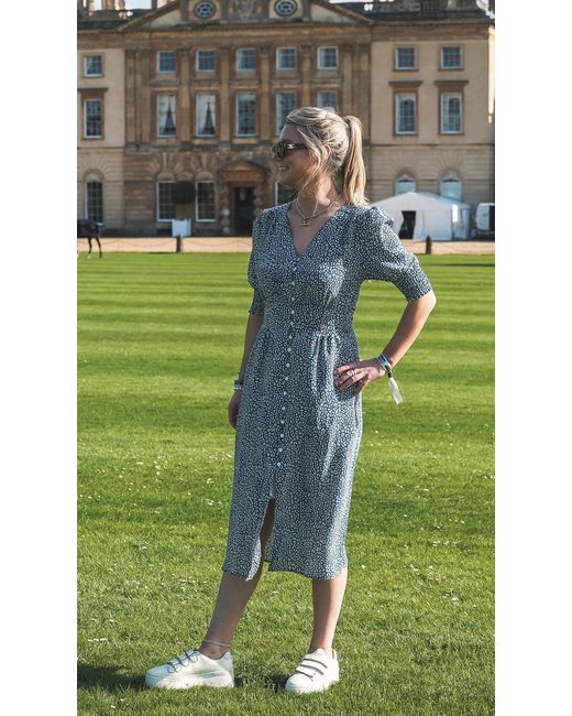 Guinea London Blue Silk Summer Dress Abstract Leopard Print