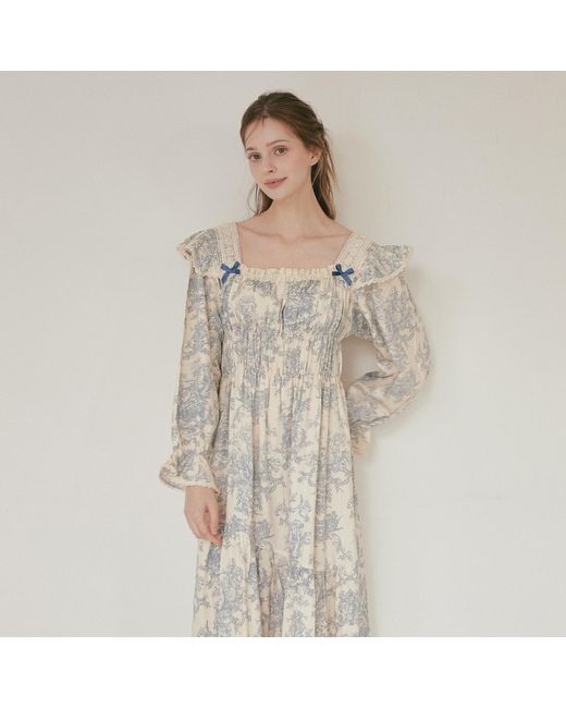 Luna Luz Blue Versailles Modal Cotton Square-Neck Nightdress –
