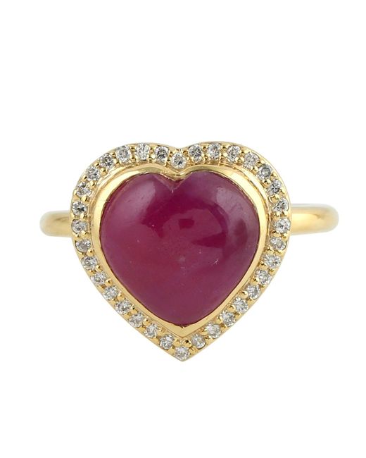 Artisan Purple 18k Yellow Gold Natural Diamond Pink Sapphire Heart Shape Ring