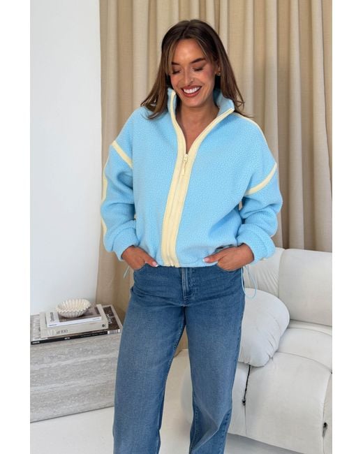Girl In Mind Blue Lulu Contrast Binding Full Zip Fleece Sky