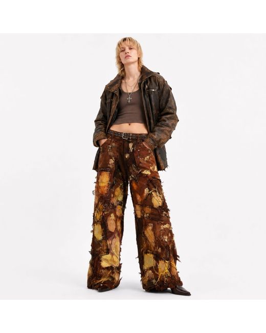 Zasta Studio Brown Wearable Ruins Shredded Wide Leg Colored Denim Pants E