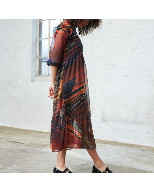 NUMBAT Red Sahara Printed Sheer Midi Dress