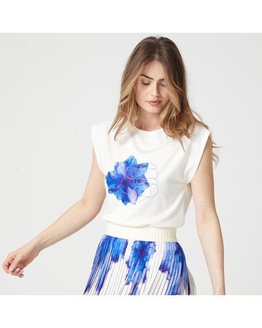 Lalipop Design Blue Laser-Cut Floral Print And Embroidered T-Shirt