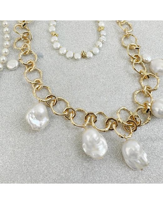 Farra Metallic Natural Baroque Pearls Pendant Statement Necklace