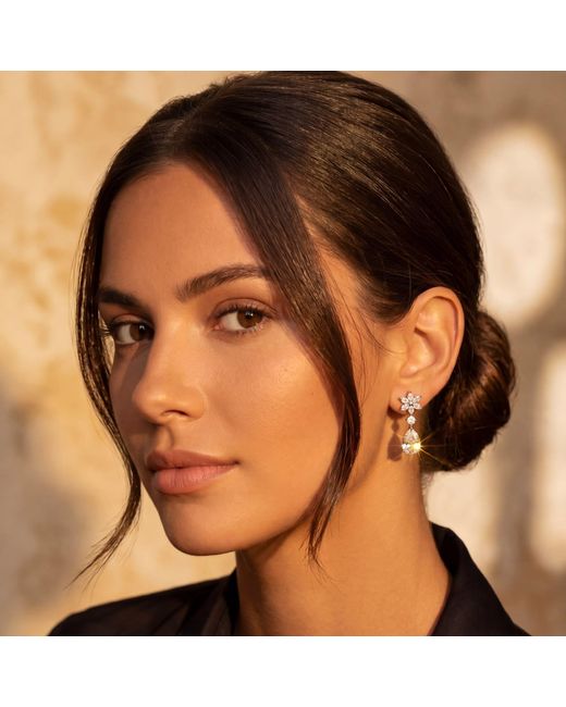 Latelita London White Sunflower Moissanite Drop Earrings