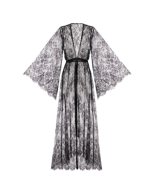 KÂfemme Gray Sexy Lingerie Peignoir Lace Kimono Robe
