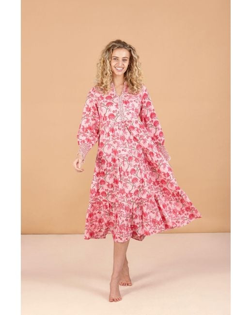 Inara Pink Cherry Blossom Cotton Dress
