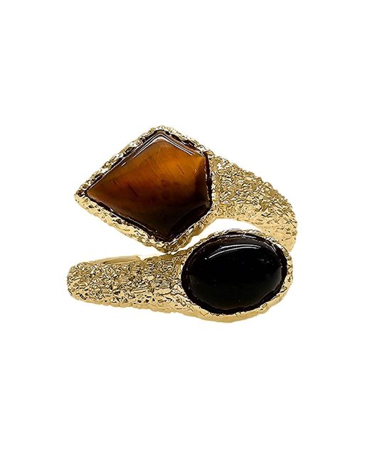 Farra Brown Tiger-Eye And Agate Open Ring