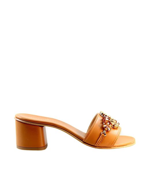 DAMAPREZIOSA Orange Flora Topaz Jewel Mule Sandal