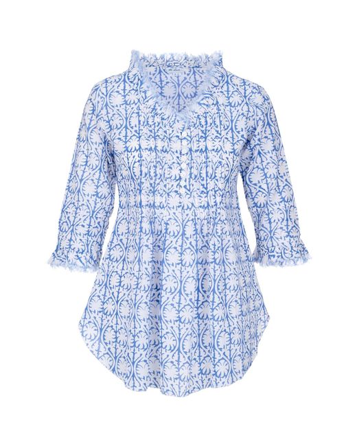At Last Blue Sophie Cotton Shirt In White With Fern