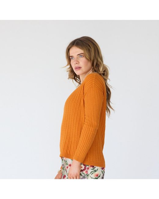 Lindsay Nicholas New York Orange V-Neck Cable Sweater