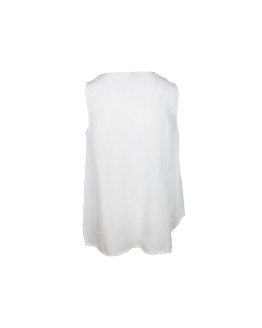 Haris Cotton White Front Pocket Linen Sleeveless Top