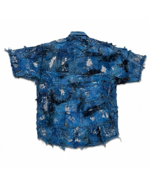 Zasta Studio Blue Wearable Ruins Shredded Denim Colored Half-Sleeve Shirt