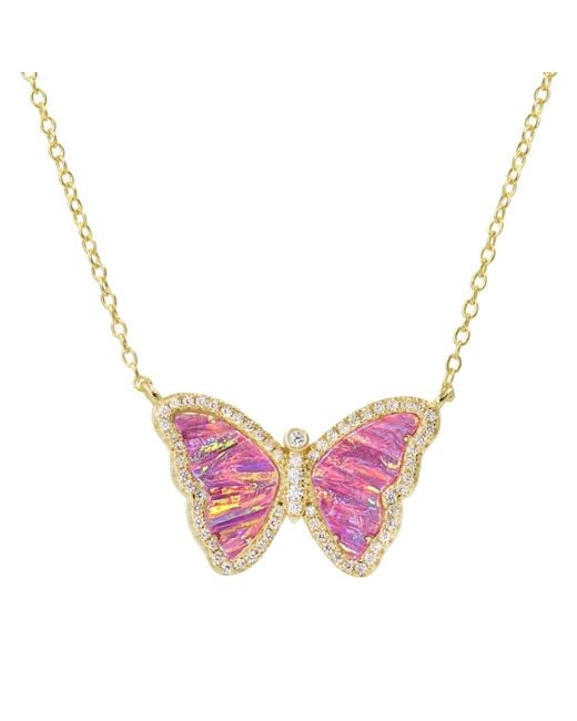 KAMARIA Pink Opal Butterfly Necklace With Stripes