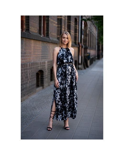 Oh!Zuza Black Neutrals Echo Satin Viscose Rayon Maxi Dress With Belt