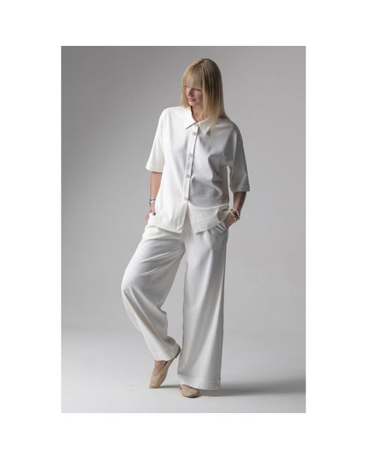 Oh!Zuza White Neutrals Meryl Linen Viscose Pyjama Set Wide Trousers