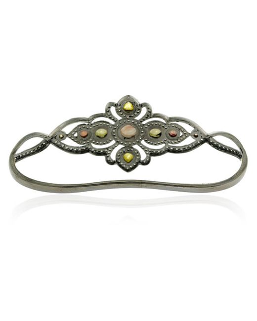 Artisan Green 18k Solid Gold & Silver With Natural Ice Diamond Crown Design Palm Bracelet