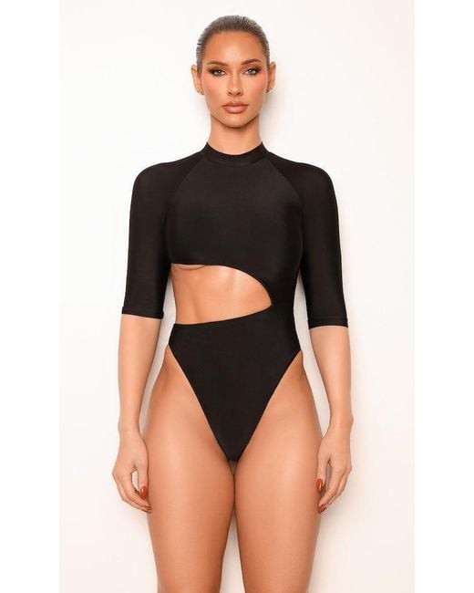 Moda Glam Red Side Cut Out Bodysuit- Burgundy