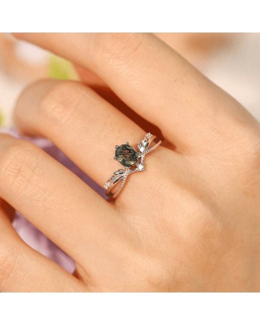 Azura Jewelry New York Green Calla Lily Moss Agate Ring Vermeil