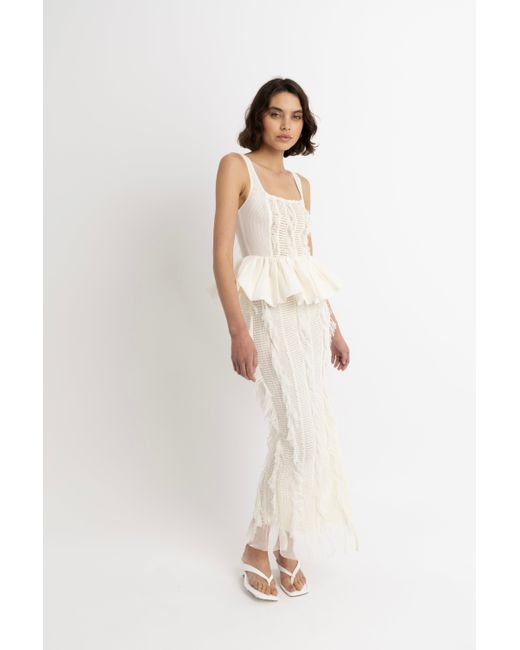 Amy Lynn White Neutrals Calla Ivory Maxi Ruffle Skirt