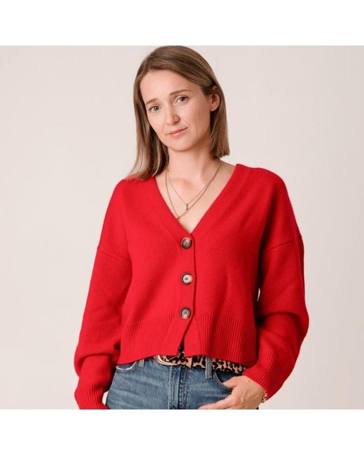Porridge Knitwear Red Cashmere Lucy Cardigan